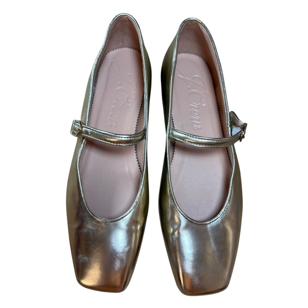 J.Crew Metallic Gold Leather Mary Jane Flats Women 7 Square Toe Ballet Shoes - Picture 3 of 14